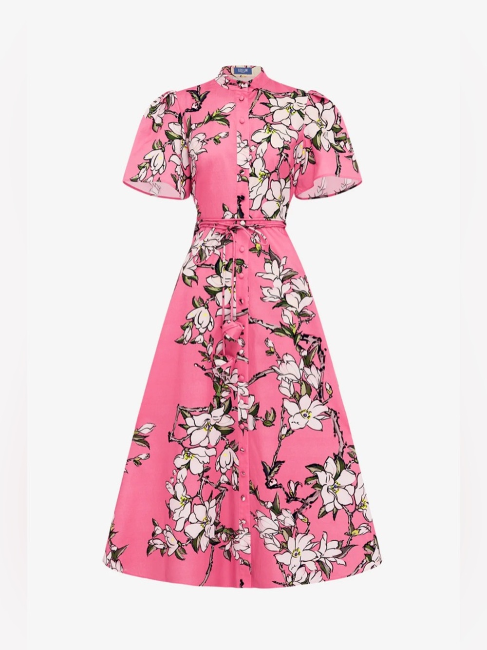 LEO LIN BIANCA SHORT SLEEVE MIDI DRESS IN PINK MAGNOLIA PRINT - Picture 12 of 17
